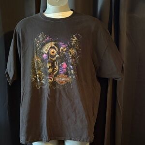 Harley-Davidson Black Tee with Purple and Gold Graphic